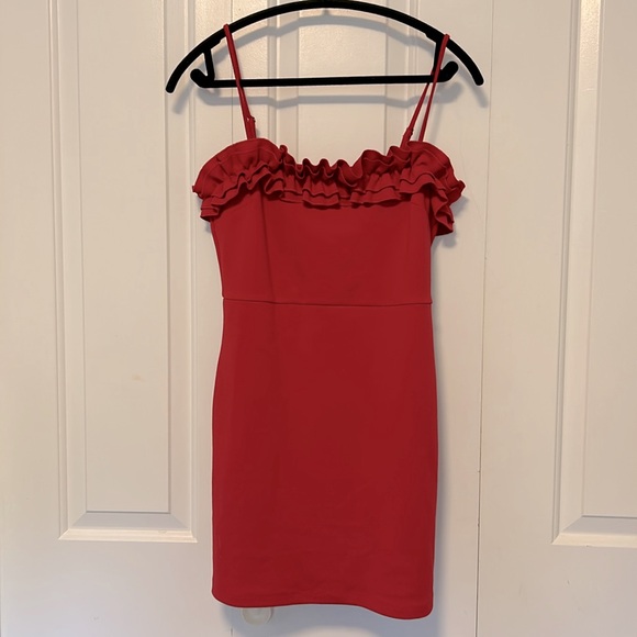 Ruffled Mini Red Bodycon Dress ❤️ - Picture 3 of 3